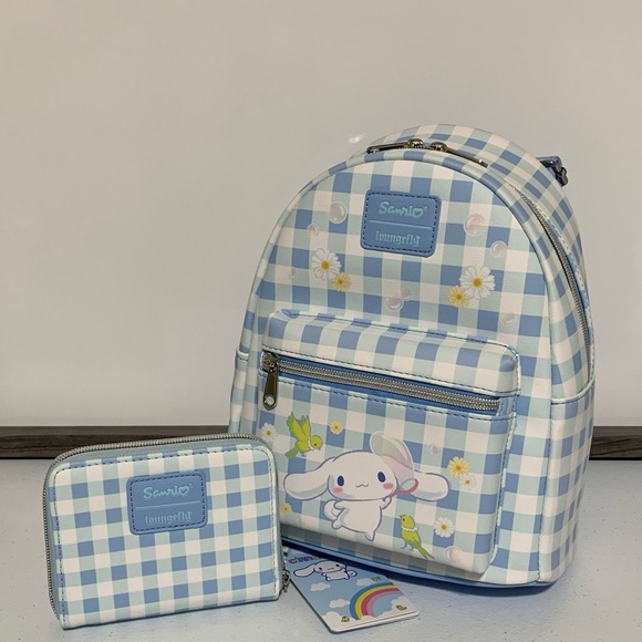 Loungefly x Sanrio Cinnamoroll Daisy Gingham Mini Backpack & Mini Zip Wallet-New - Picture 12 of 12